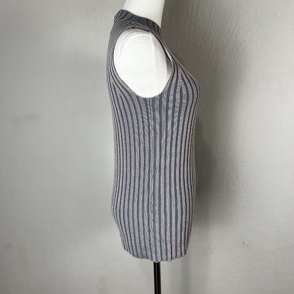 Cos Sleeveless Sweater Tank Ribbed Knit Vest Mock Neck Gray Pink Size Small NEW - Picture 7 of 12